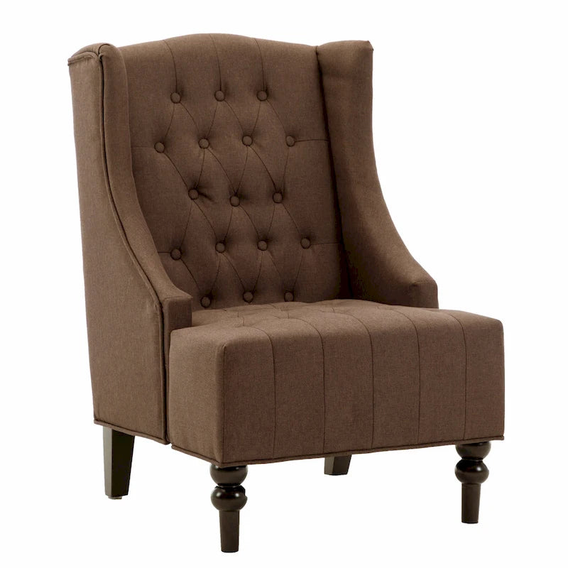 Poltrona con schienale alato e struttura in legno massello, poltrona moderna di metà secolo, poltrona decorativa con schienale extra spesso