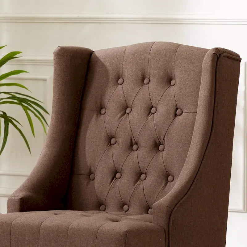 Poltrona con schienale alato e struttura in legno massello, poltrona moderna di metà secolo, poltrona decorativa con schienale extra spesso