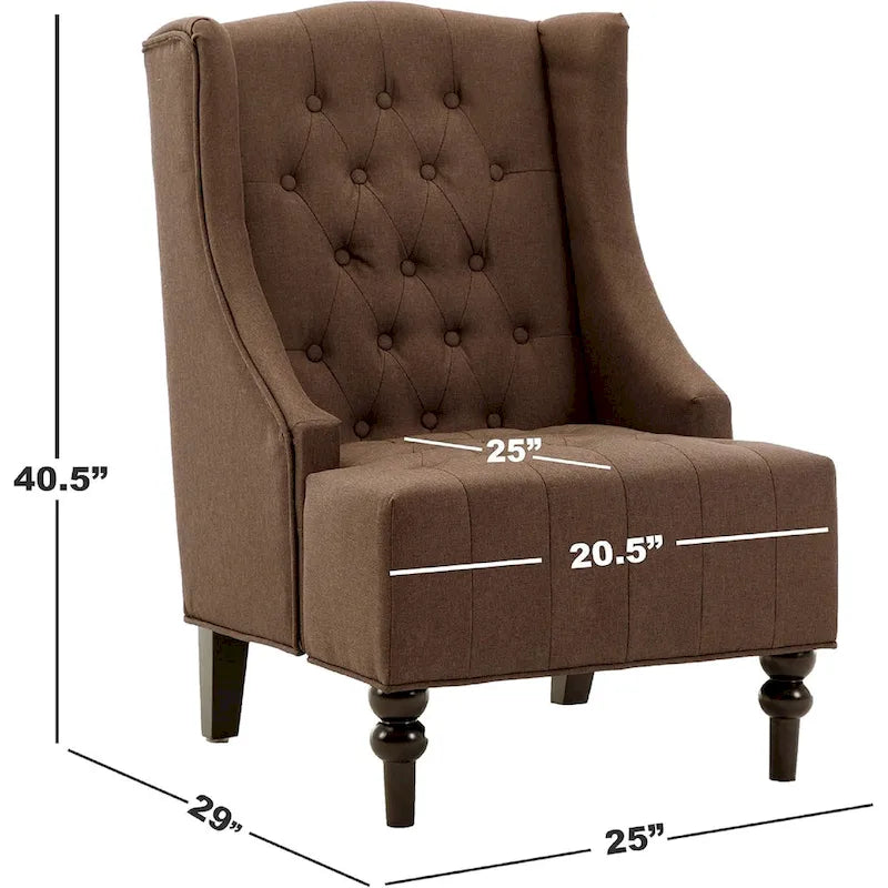 Poltrona con schienale alato e struttura in legno massello, poltrona moderna di metà secolo, poltrona decorativa con schienale extra spesso