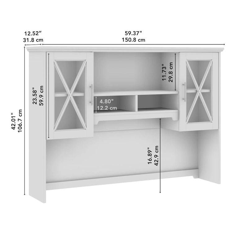 60W Landhaus-Aufsatzschrank mit Glastüren für Schreibtisch und Buffet