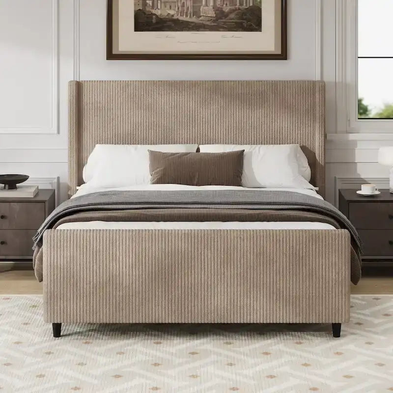 Sturdy and Comfortable Upholstered Bed Frame with Stylish Headboard