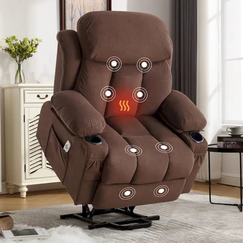 Grauer elektrischer Aufstehsessel mit Wärmefunktion, Massage, USB-Anschluss und Seitentaschen, mit Fernbedienung