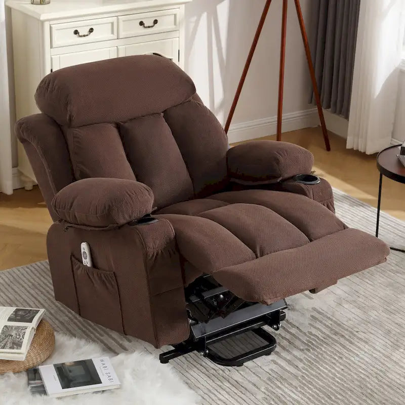Grauer elektrischer Aufstehsessel mit Wärmefunktion, Massage, USB-Anschluss und Seitentaschen, mit Fernbedienung