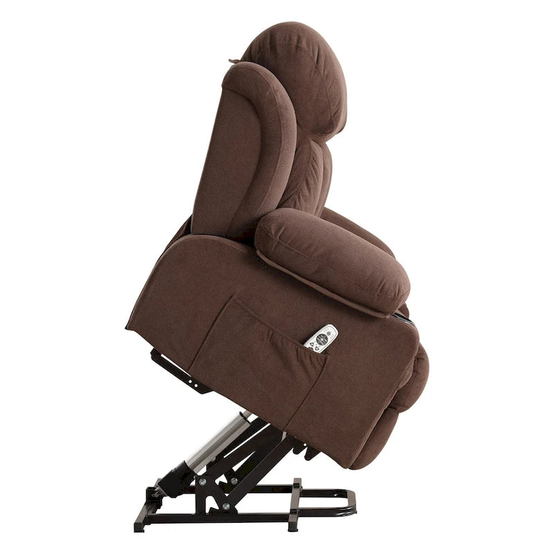 Grauer elektrischer Aufstehsessel mit Wärmefunktion, Massage, USB-Anschluss und Seitentaschen, mit Fernbedienung