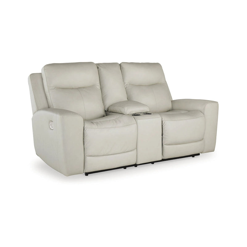Divanetto reclinabile elettrico con consolle - pelle color cocco - 79W x 42D x 43H