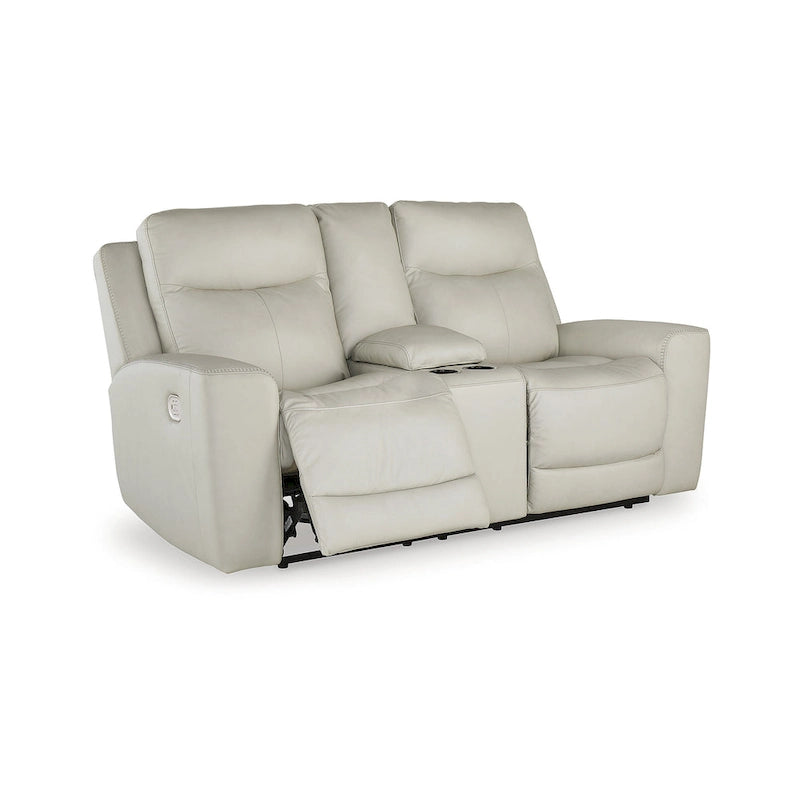Rozkładana elektrycznie sofa dwuosobowa z konsolą - skóra kokosowa - 79W x 42D x 43H