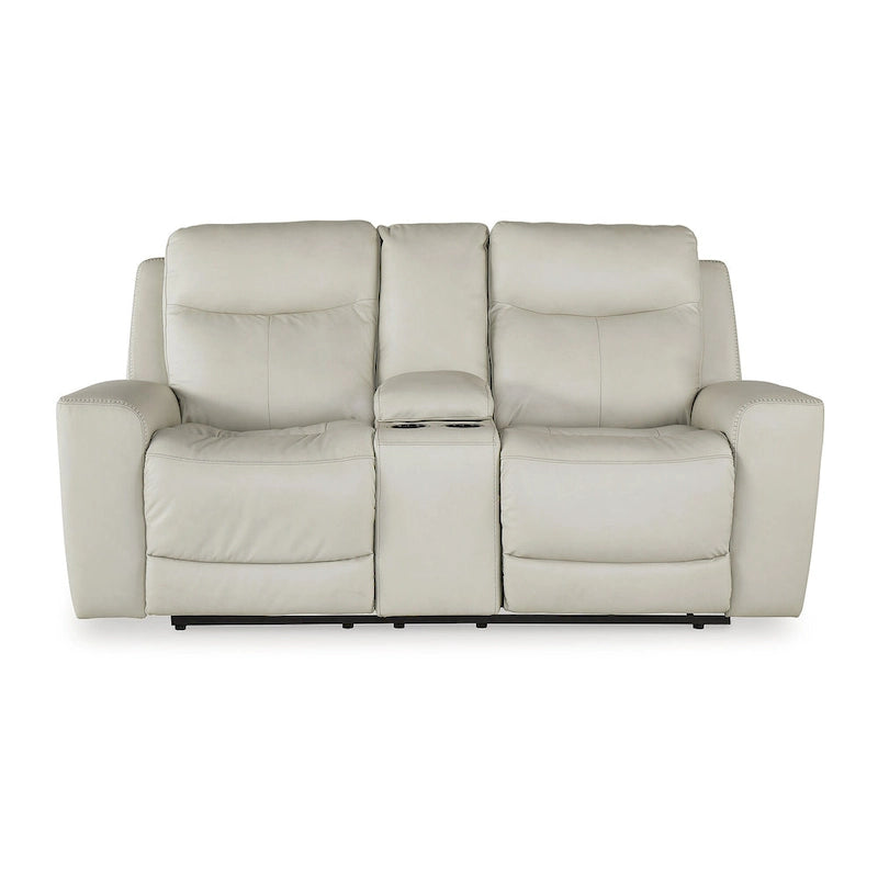 Divanetto reclinabile elettrico con consolle - pelle color cocco - 79W x 42D x 43H