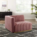 Fauteuil à accoudoir gauche en velours haute performance capitonné en bandes