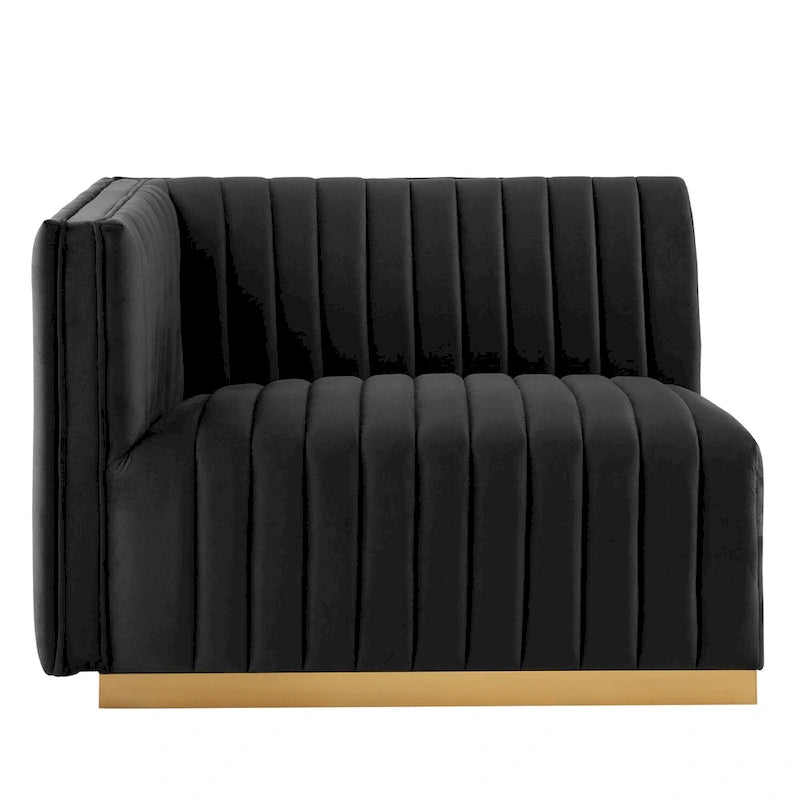 Fauteuil à accoudoir gauche en velours haute performance capitonné en bandes