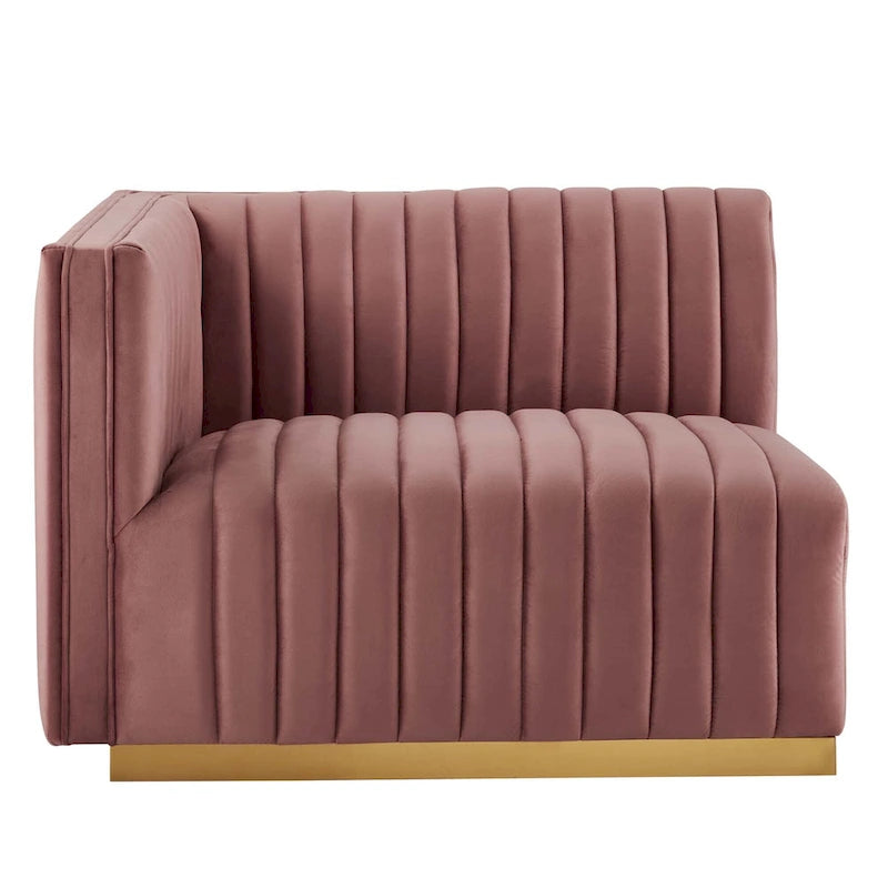 Fauteuil à accoudoir gauche en velours haute performance capitonné en bandes