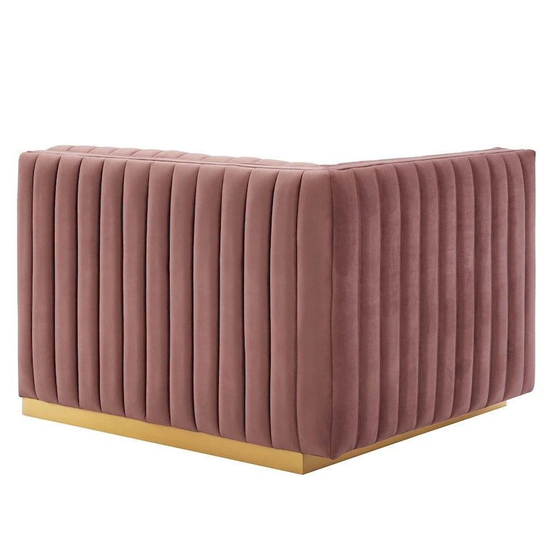 Fauteuil à accoudoir gauche en velours haute performance capitonné en bandes
