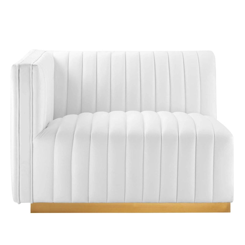 Fauteuil à accoudoir gauche en velours haute performance capitonné en bandes