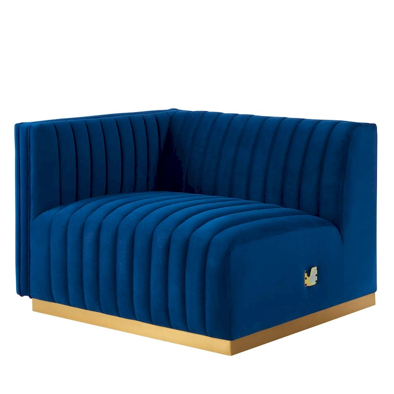 Fauteuil à accoudoir gauche en velours haute performance capitonné en bandes