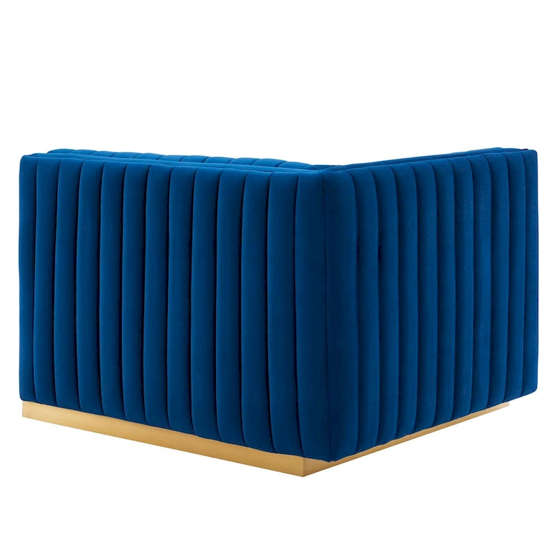 Fauteuil à accoudoir gauche en velours haute performance capitonné en bandes