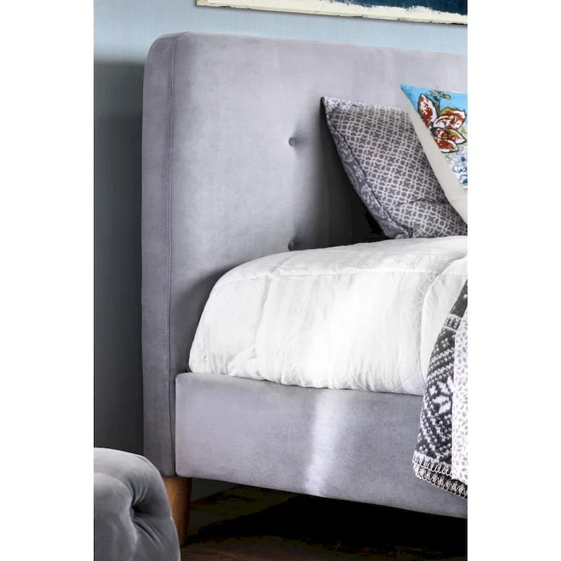 Letto moderno queen-size con base a piattaforma e testiera trapuntata in flanella