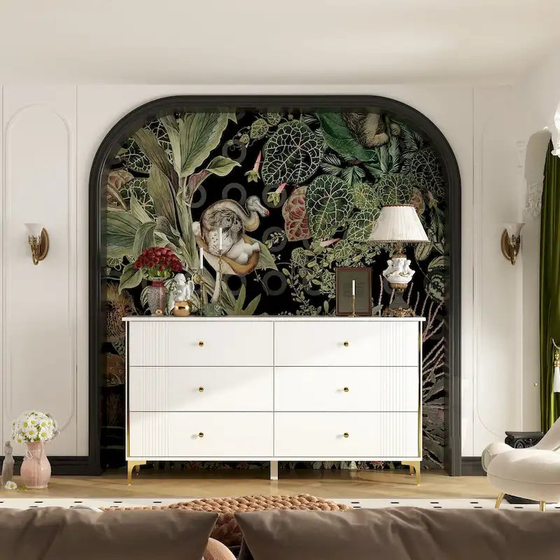 Commode blanche moderne à 6 tiroirs avec poignées dorées