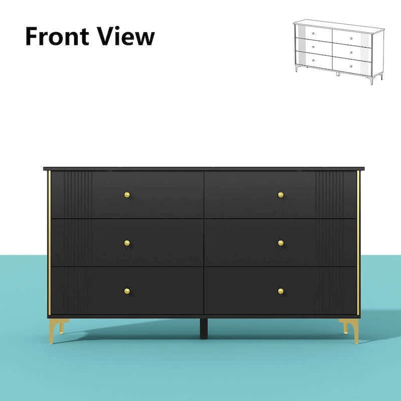 Commode blanche moderne à 6 tiroirs avec poignées dorées