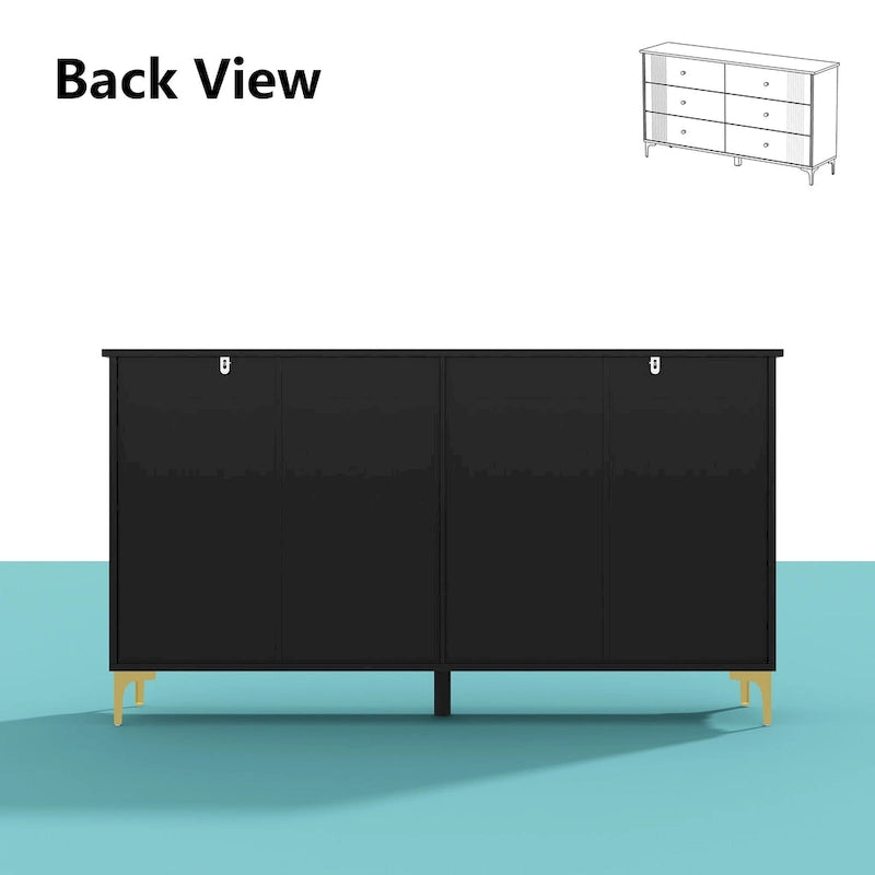 Commode blanche moderne à 6 tiroirs avec poignées dorées