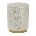 Table d’appoint en coquillage nacré avec base dorée et motif géométrique