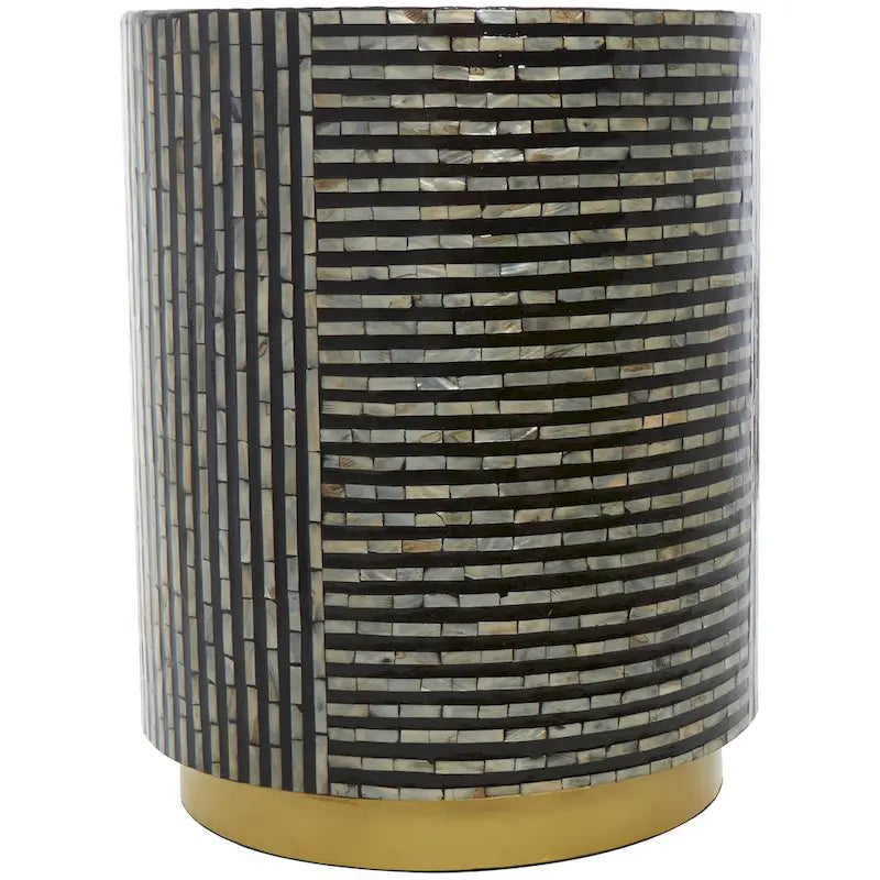 Table d’appoint en coquillage nacré avec base dorée et motif géométrique
