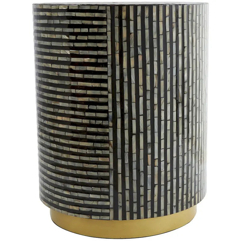 Table d’appoint en coquillage nacré avec base dorée et motif géométrique
