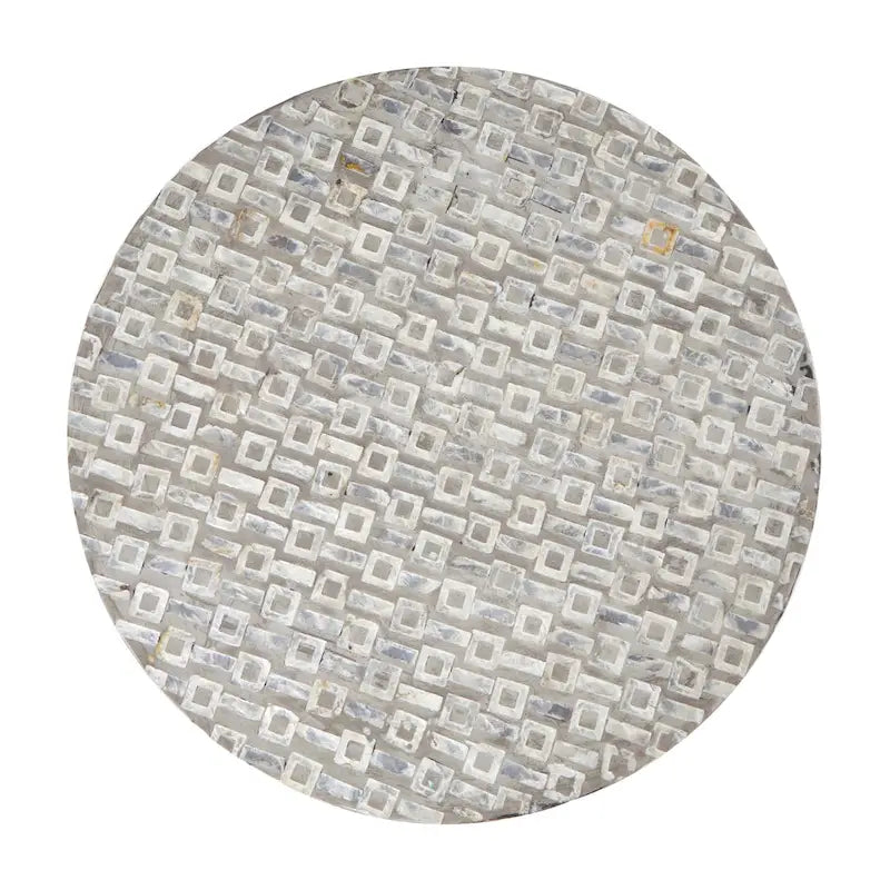 Table d’appoint en coquillage nacré avec base dorée et motif géométrique