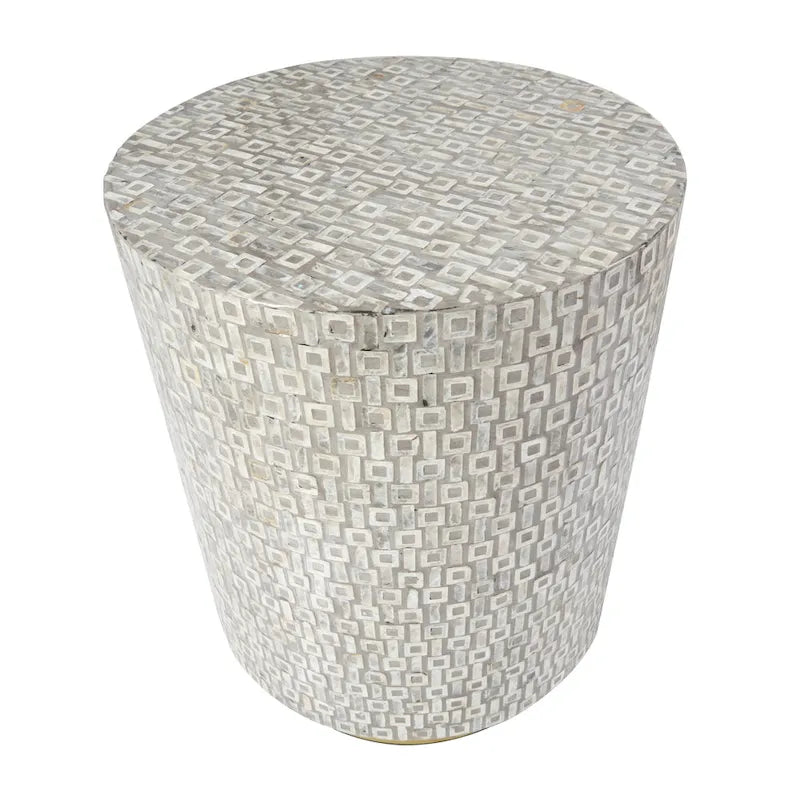 Table d’appoint en coquillage nacré avec base dorée et motif géométrique