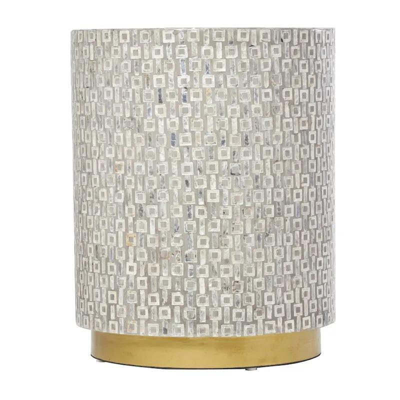 Table d’appoint en coquillage nacré avec base dorée et motif géométrique