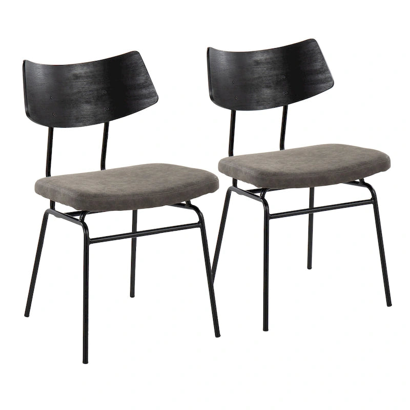Moderne eetkamerstoel in mid-centurystijl met houten rugleuning en metalen frame (set van 2)