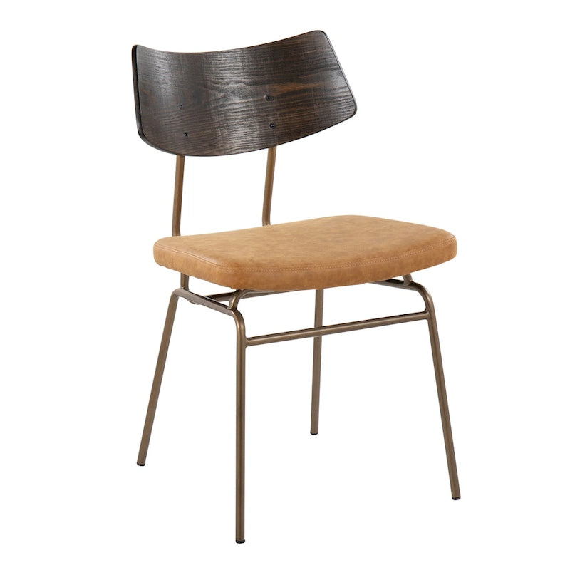 Moderne eetkamerstoel in mid-centurystijl met houten rugleuning en metalen frame (set van 2)