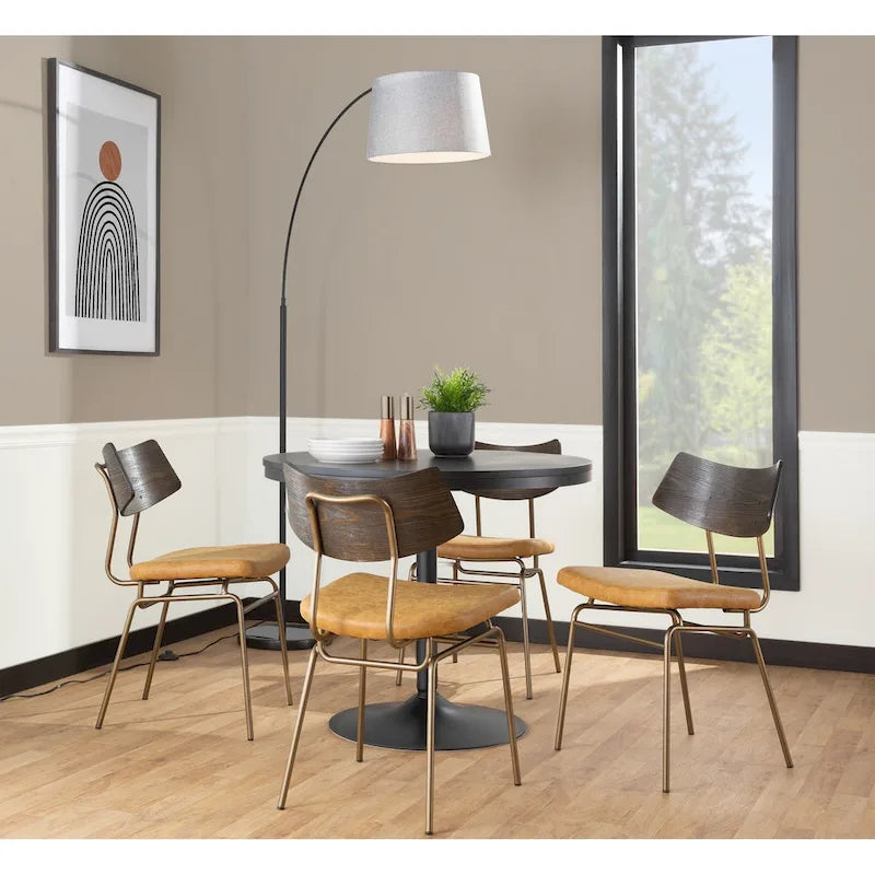 Moderne eetkamerstoel in mid-centurystijl met houten rugleuning en metalen frame (set van 2)