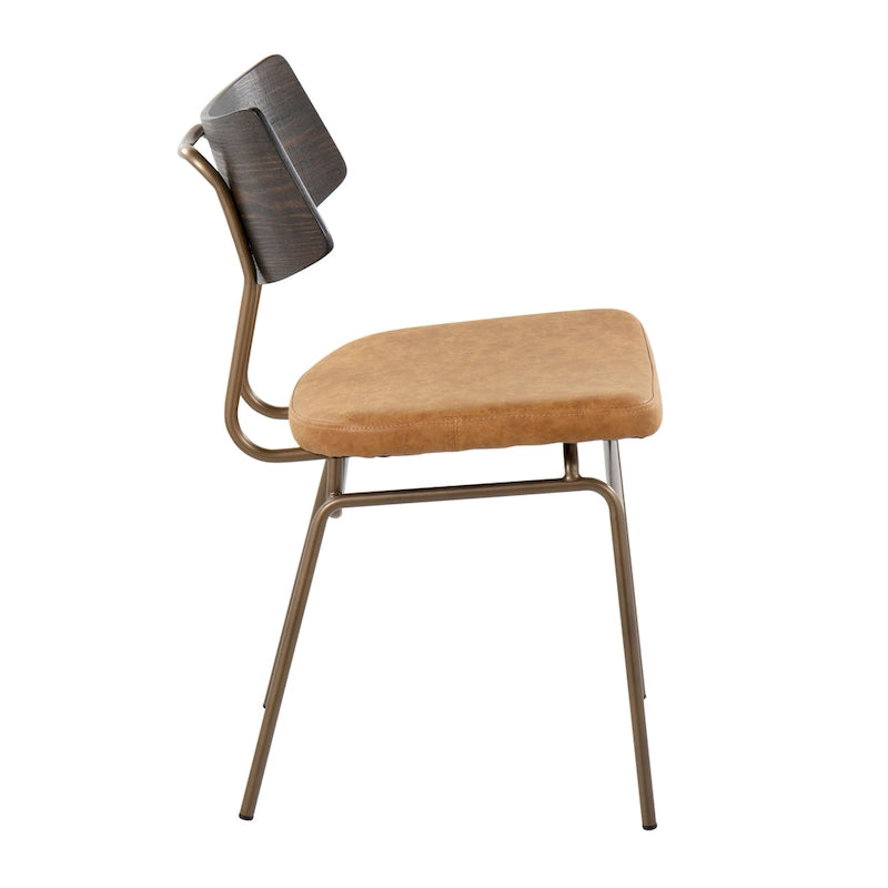 Moderne eetkamerstoel in mid-centurystijl met houten rugleuning en metalen frame (set van 2)