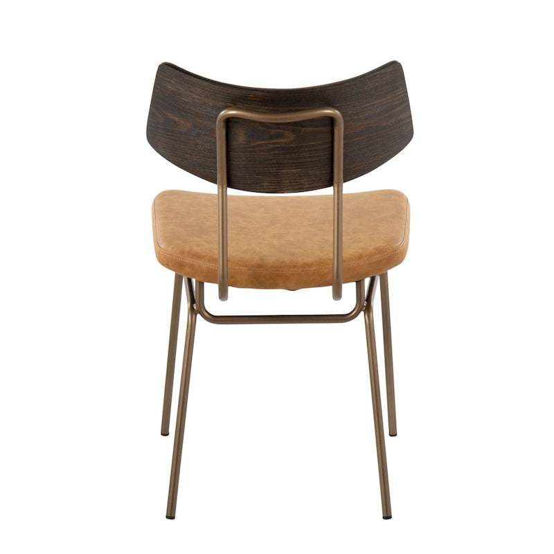 Moderne eetkamerstoel in mid-centurystijl met houten rugleuning en metalen frame (set van 2)