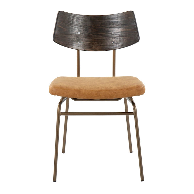 Moderne eetkamerstoel in mid-centurystijl met houten rugleuning en metalen frame (set van 2)