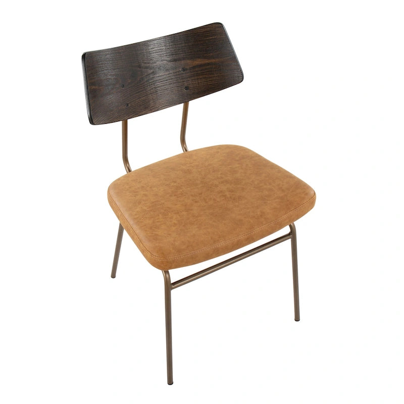 Moderne eetkamerstoel in mid-centurystijl met houten rugleuning en metalen frame (set van 2)