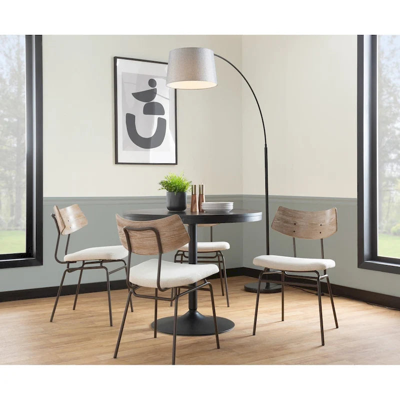 Moderne eetkamerstoel in mid-centurystijl met houten rugleuning en metalen frame (set van 2)