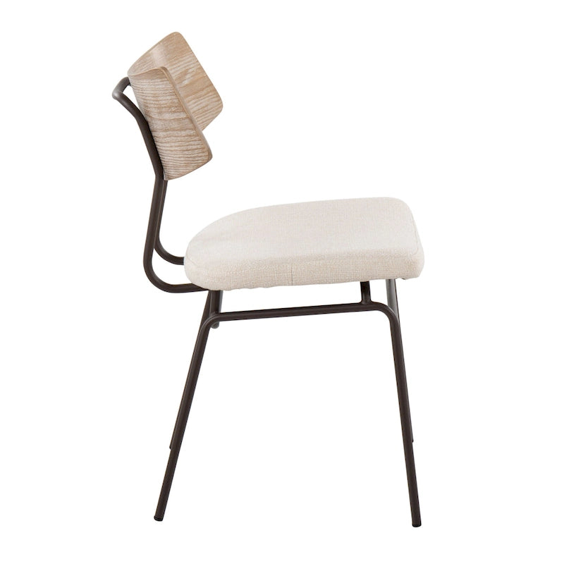 Moderne eetkamerstoel in mid-centurystijl met houten rugleuning en metalen frame (set van 2)