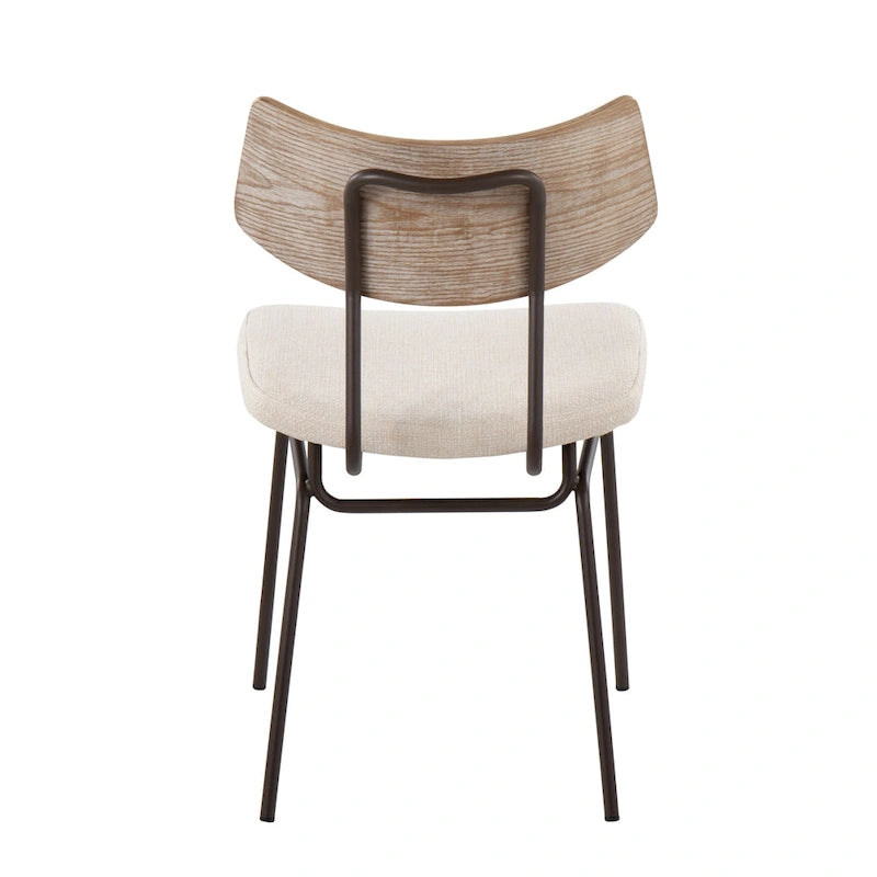 Moderne eetkamerstoel in mid-centurystijl met houten rugleuning en metalen frame (set van 2)