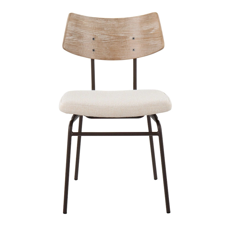 Moderne eetkamerstoel in mid-centurystijl met houten rugleuning en metalen frame (set van 2)