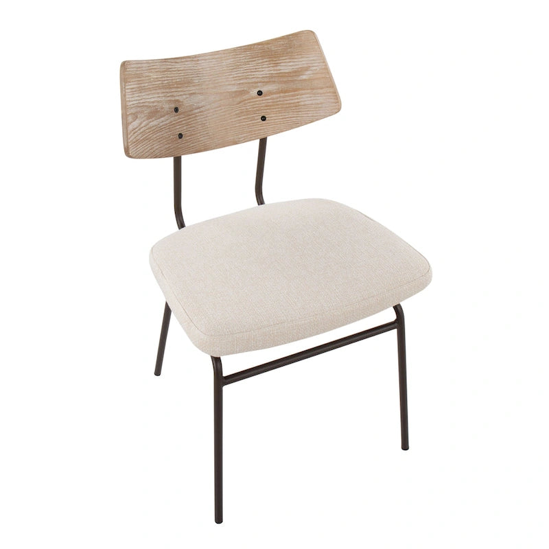 Moderne eetkamerstoel in mid-centurystijl met houten rugleuning en metalen frame (set van 2)