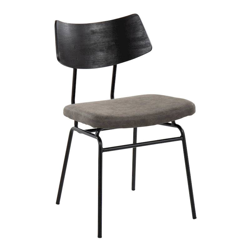 Moderne eetkamerstoel in mid-centurystijl met houten rugleuning en metalen frame (set van 2)