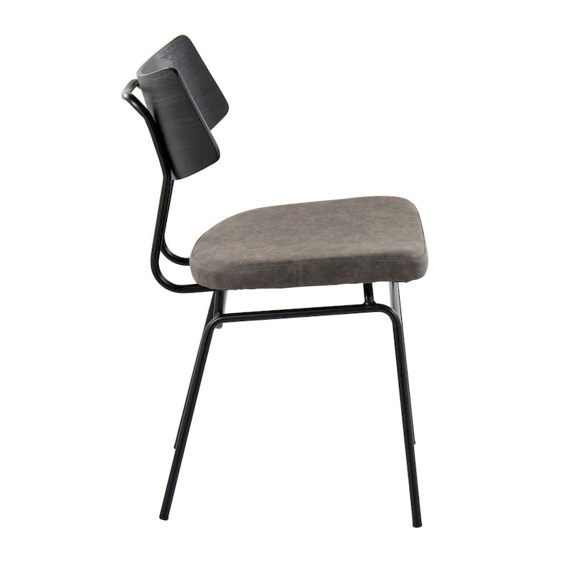 Moderne eetkamerstoel in mid-centurystijl met houten rugleuning en metalen frame (set van 2)