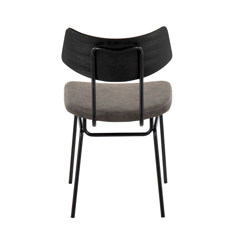 Moderne eetkamerstoel in mid-centurystijl met houten rugleuning en metalen frame (set van 2)