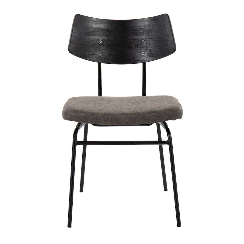 Moderne eetkamerstoel in mid-centurystijl met houten rugleuning en metalen frame (set van 2)
