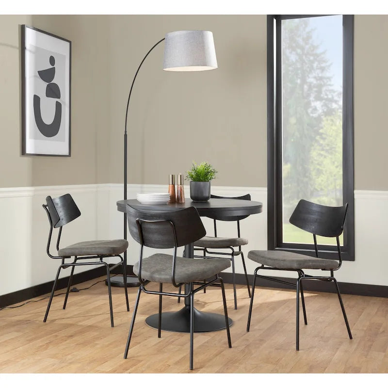 Moderne eetkamerstoel in mid-centurystijl met houten rugleuning en metalen frame (set van 2)