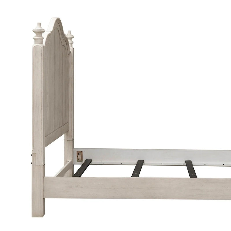 Testiera queen con colonne in bianco anticato, reinterpretazione dello stile rustico