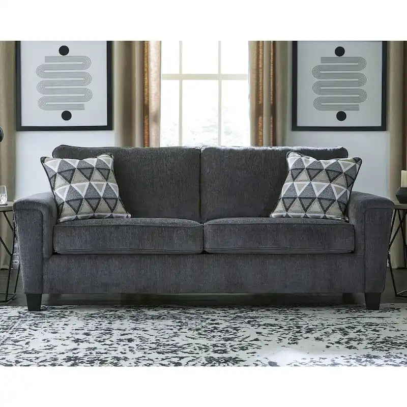 Divano contemporaneo in ciniglia con braccioli lineari - 89W x 38D x 39H