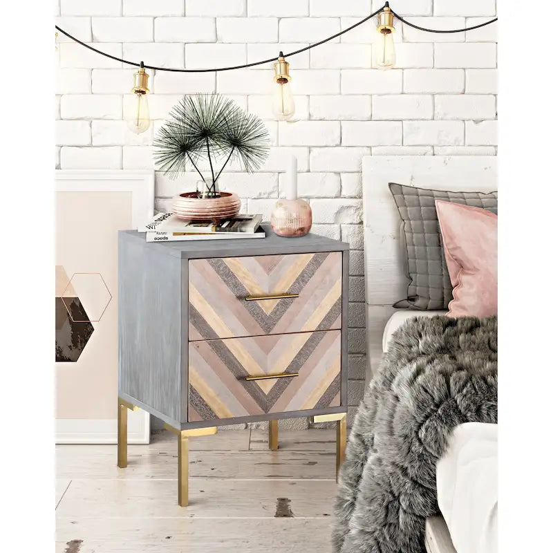 Side Table with Chevron Design and Gold Legs