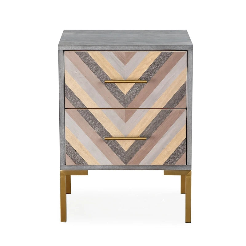 Side Table with Chevron Design and Gold Legs