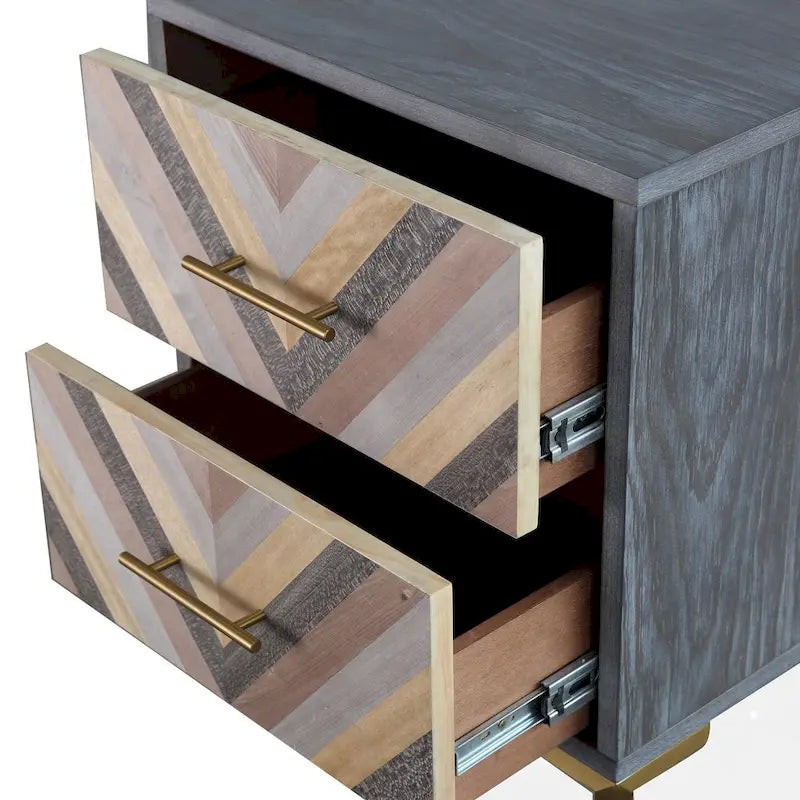 Side Table with Chevron Design and Gold Legs